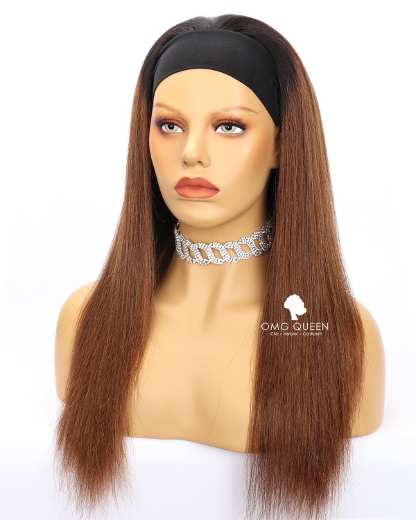 Chestnut Brown Light Yaki Headband Wig Affordable Virgin Human Hair  [HBW07]