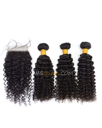 Clearance Natural Color Indian Virgin Hair Clury Wave Bundles and Closure [SD35]