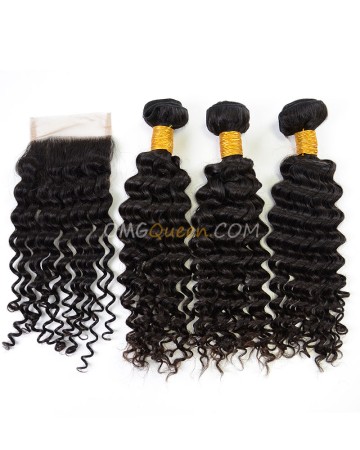 Clearance Natural Color Indian Virgin Hair Deep Wave Bundles and Closure [SD36] 