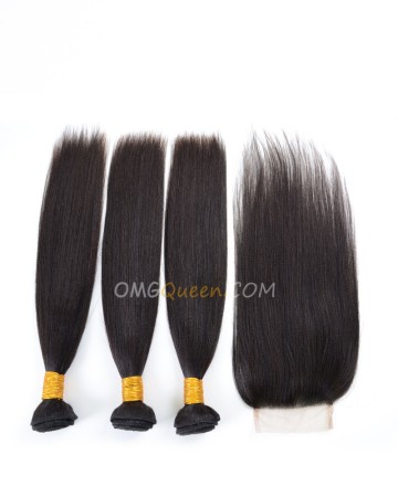 Clearance Natural Color Indian Virgin Hair Yaki Straight Bundles and Closure [SD38]