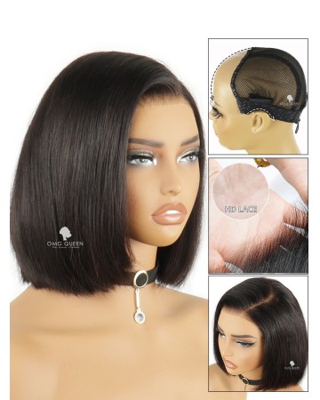 Silky Straight Curved Part Fitted Glueless HD Lace Clean Bleached Bob Wig [HGW06]
