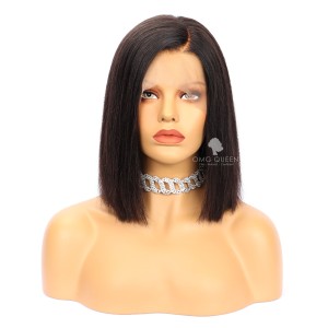 Sleek Black Straight Brazilian Virgin Hair 150% Density Bob Cut Lace Wigs [BMW08]