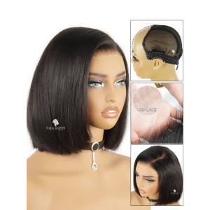 Silky Straight Curved Part Fitted Glueless HD Lace Clean Bleached Bob Wig [HGW06]