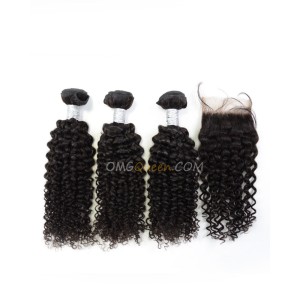 Clearance Natural Color Virgin Brazilian Hair Curl Wave Bundles and Closure [SD51]